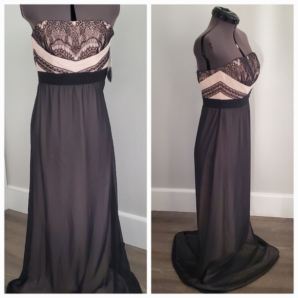 Gianni Bini Black Nude Strapless Maxi Dress 0 Lace ✨ NWT - Picture 1 of 6